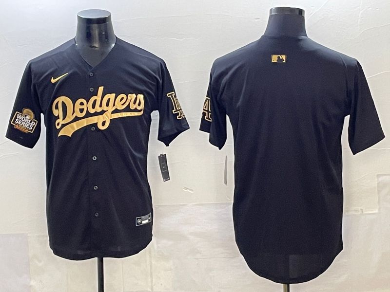 Men Los Angeles Dodgers Blank Black Gold Nike MLB Jersey style 005